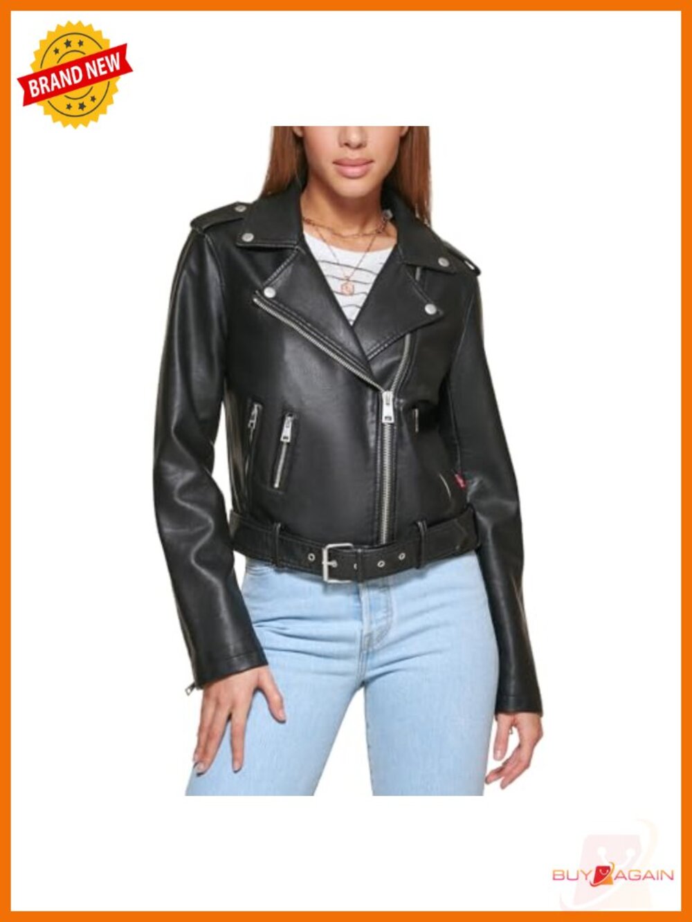 Faux Leather Moto Jacket Belted Asymmetrical Zip Snap Lapel Coat